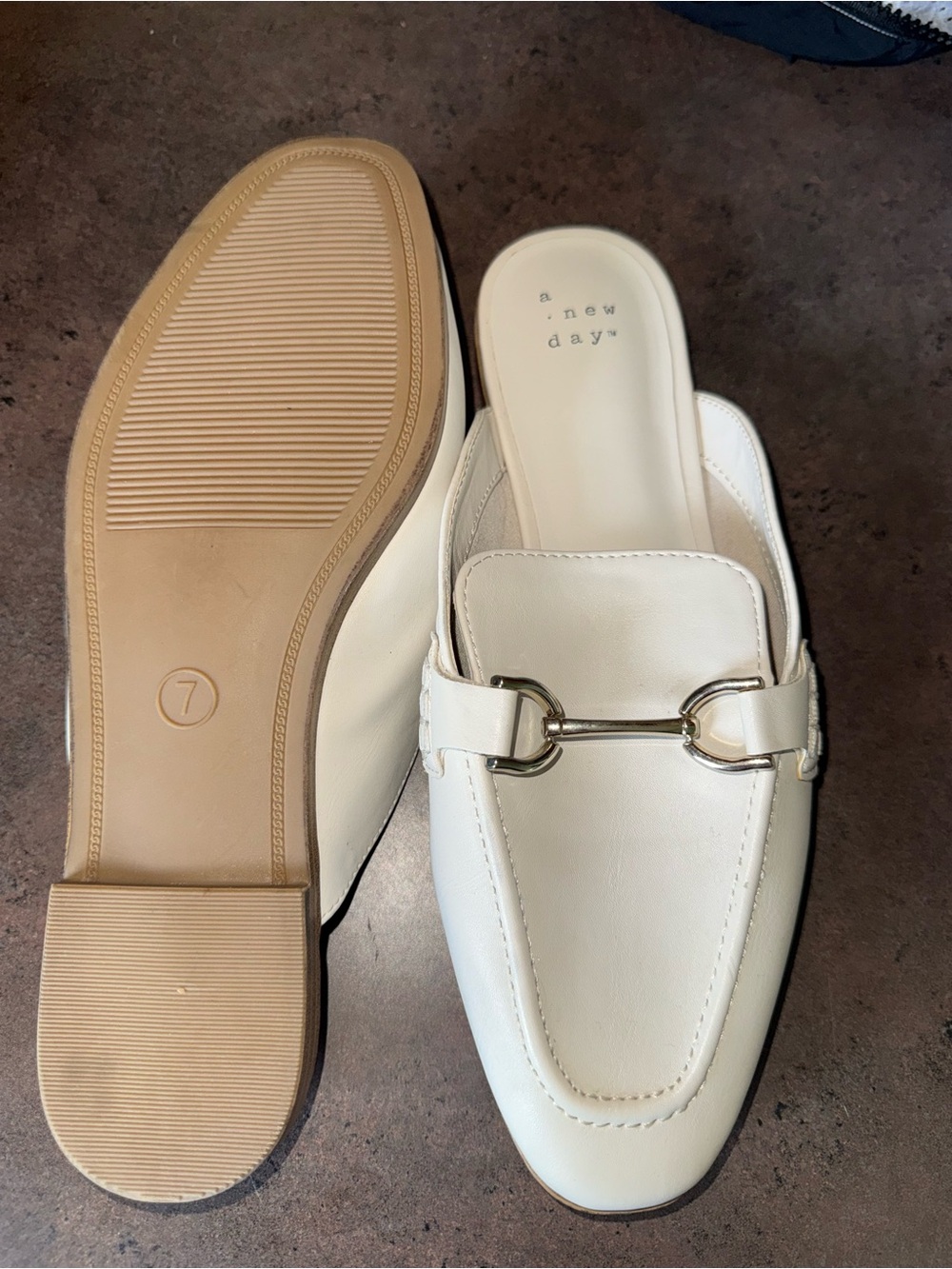 a new day Cream Slip-On Loafer Mules with Gold Bit Accent - Picture 2 of 2